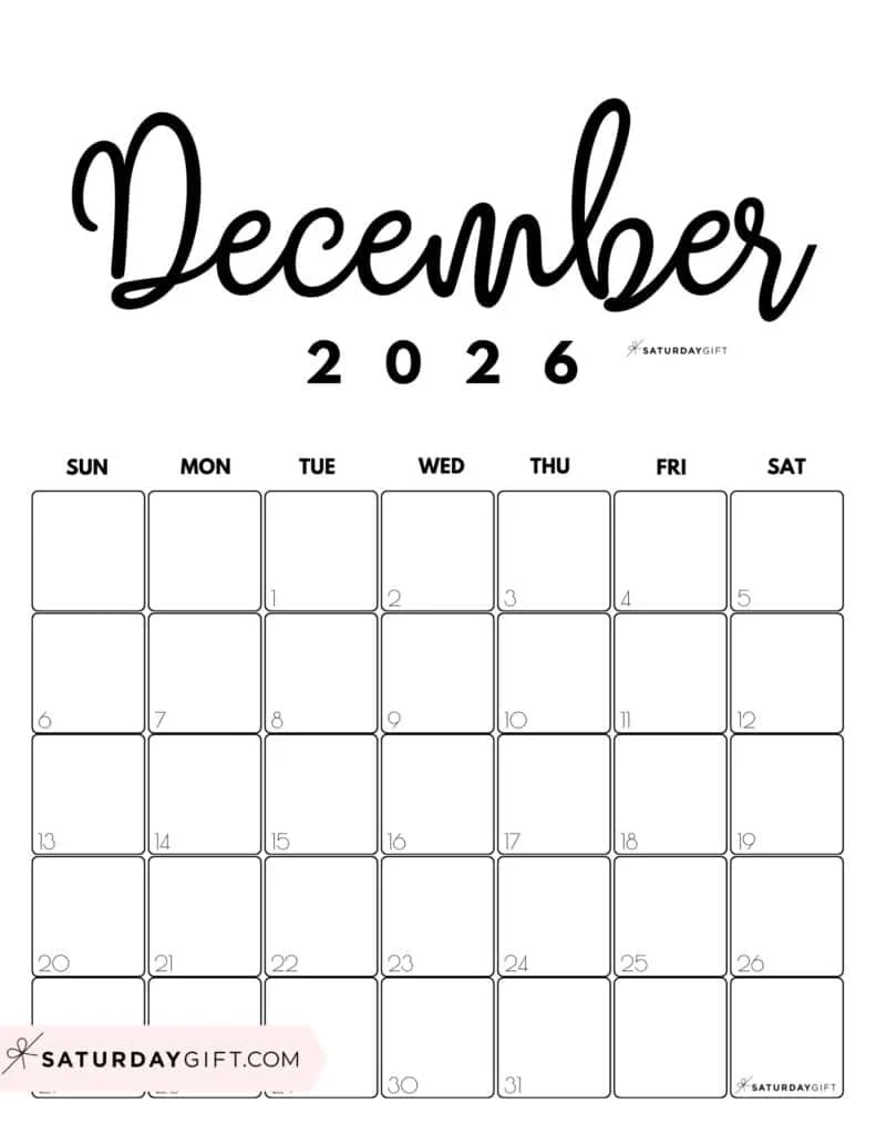 December Calendar Printable Coloring 2026