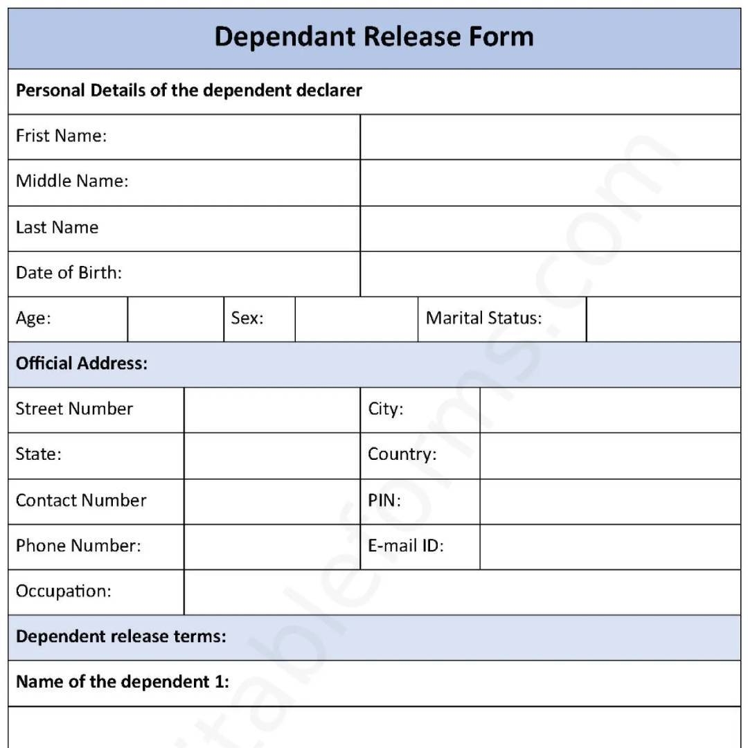 Dependent Release Fillable PDF Template Editable Forms s Ko fi Shop