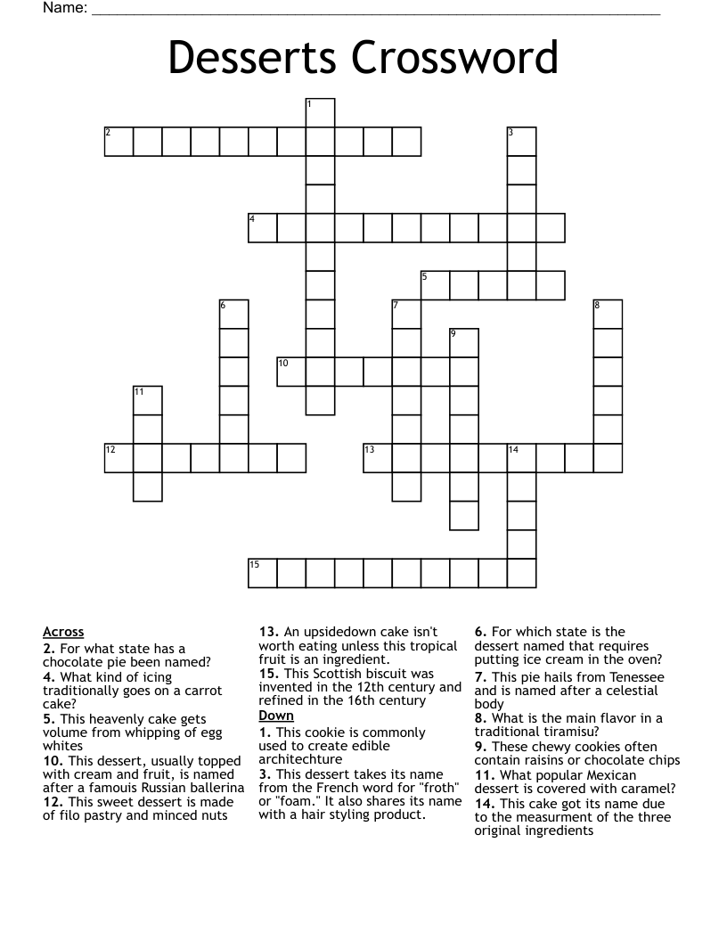 Desserts Crossword WordMint
