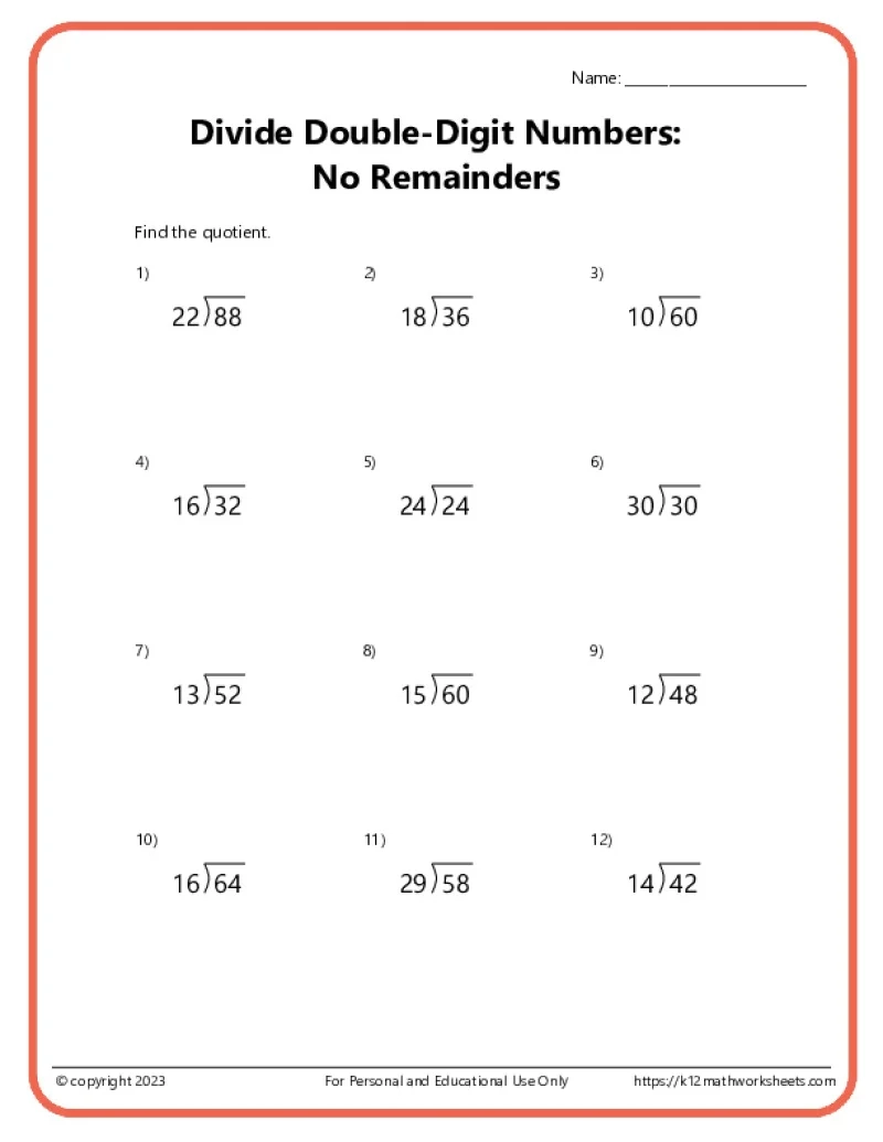 Division Worksheet Printable Free