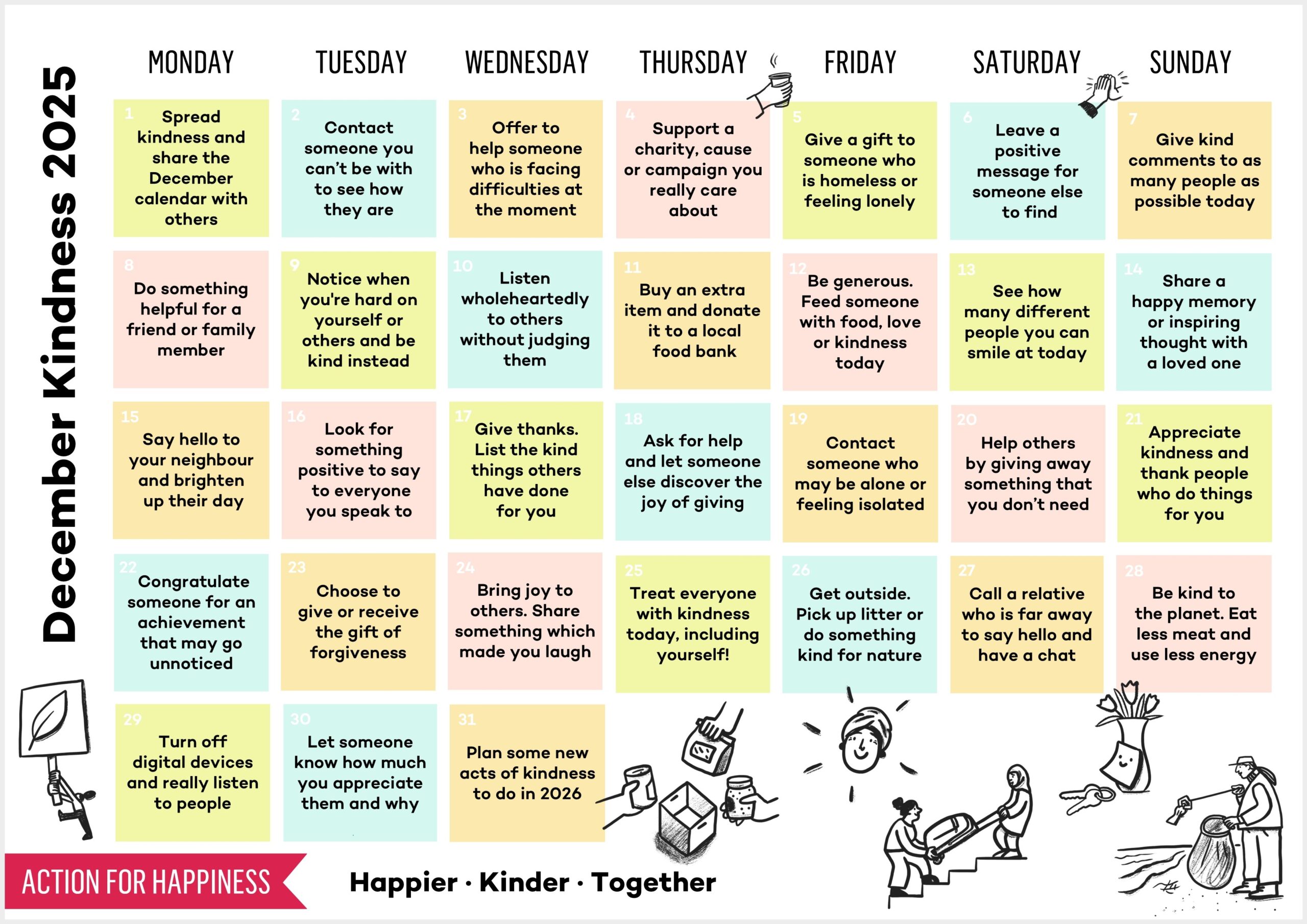 December Printable Calendar Kindness Calendar