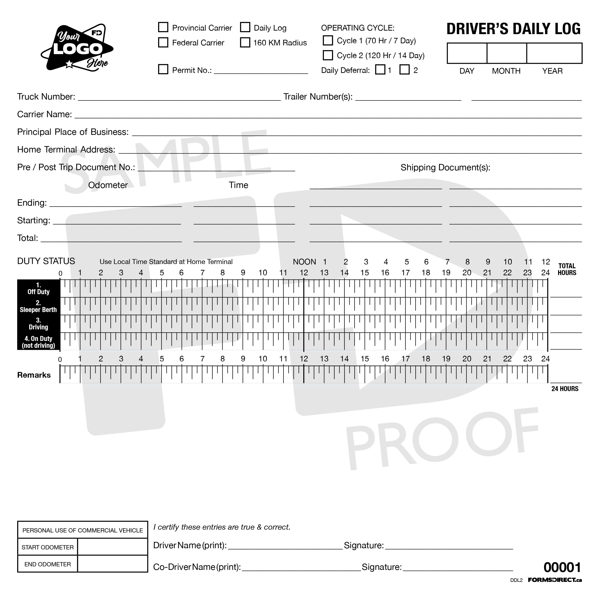 Driver s Daily Log DDL2 NCR Custom Form Template Forms Direct