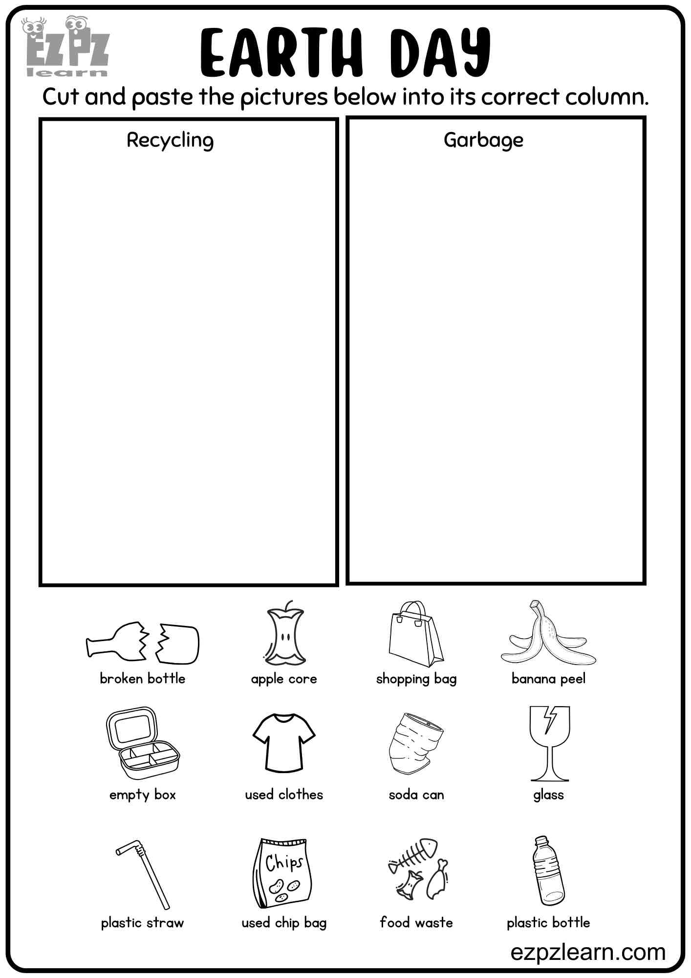 Earth Day Cut Paste And Color Free Printable PDF Ezpzlearn