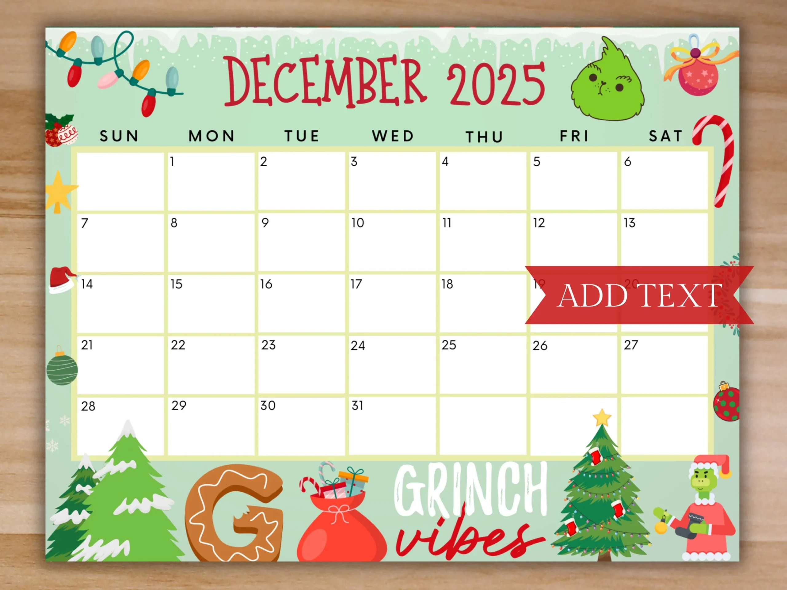 Editable December 2025 Calendar Printable Calendar W Christmas 