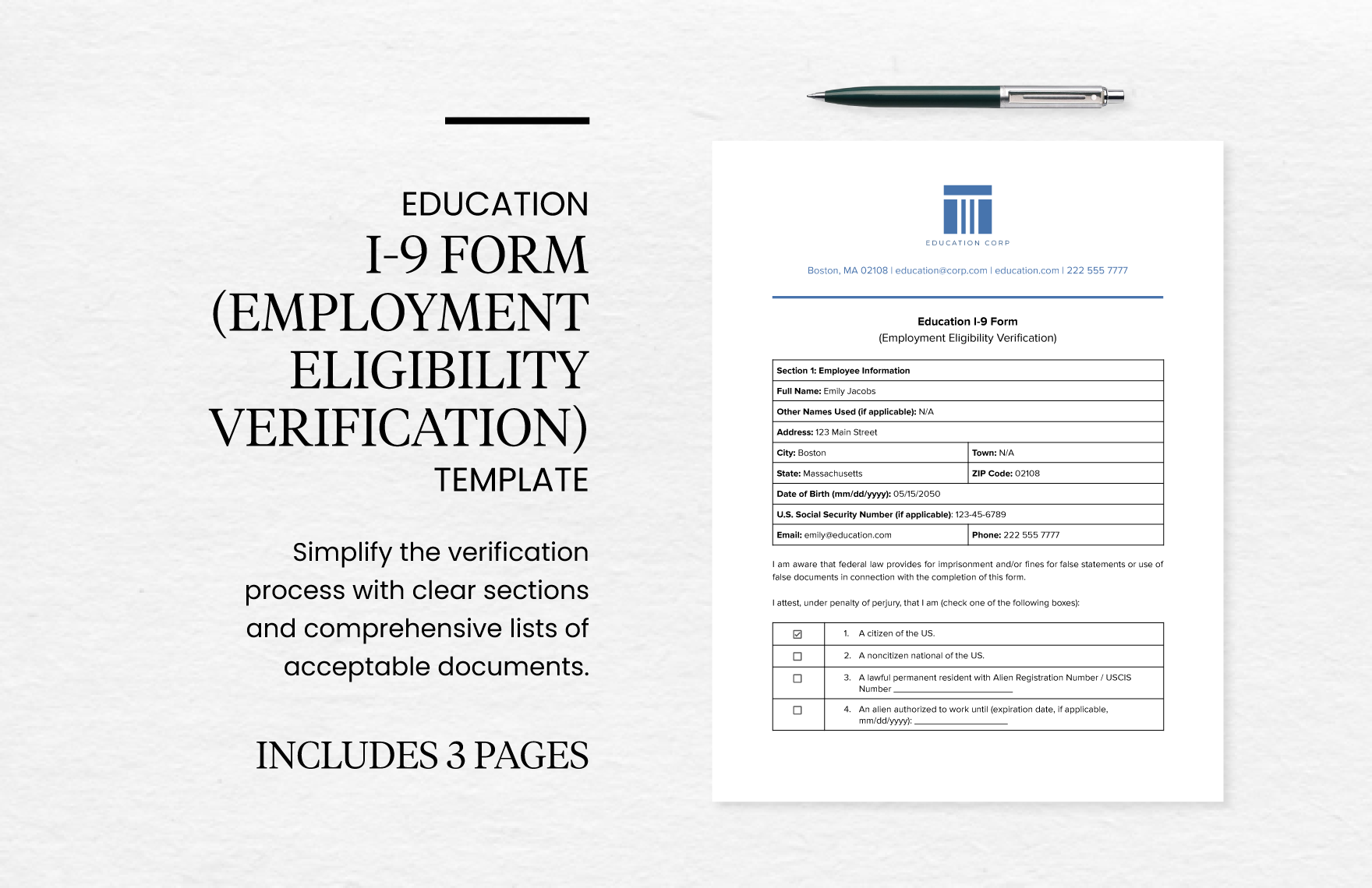 Education I 9 Form Employment Eligibility Verification Template 