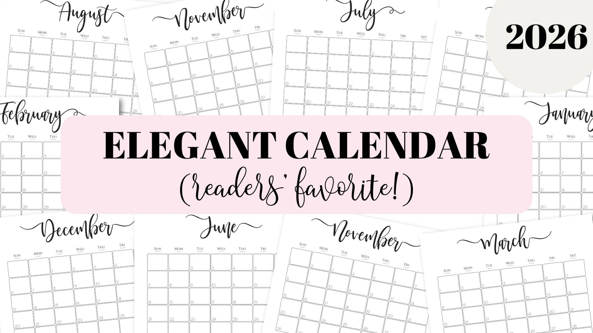 Free 2026 Printable Monthly Calendar