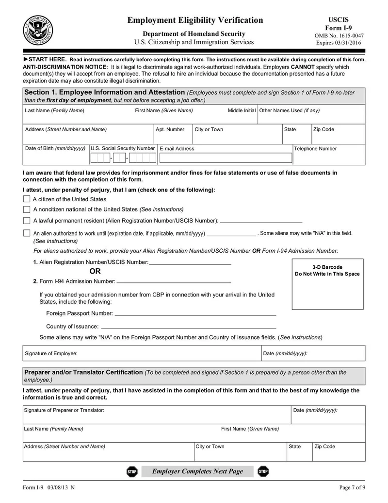 Employment Eligibility Verification Form I 9 Fill And Sign 