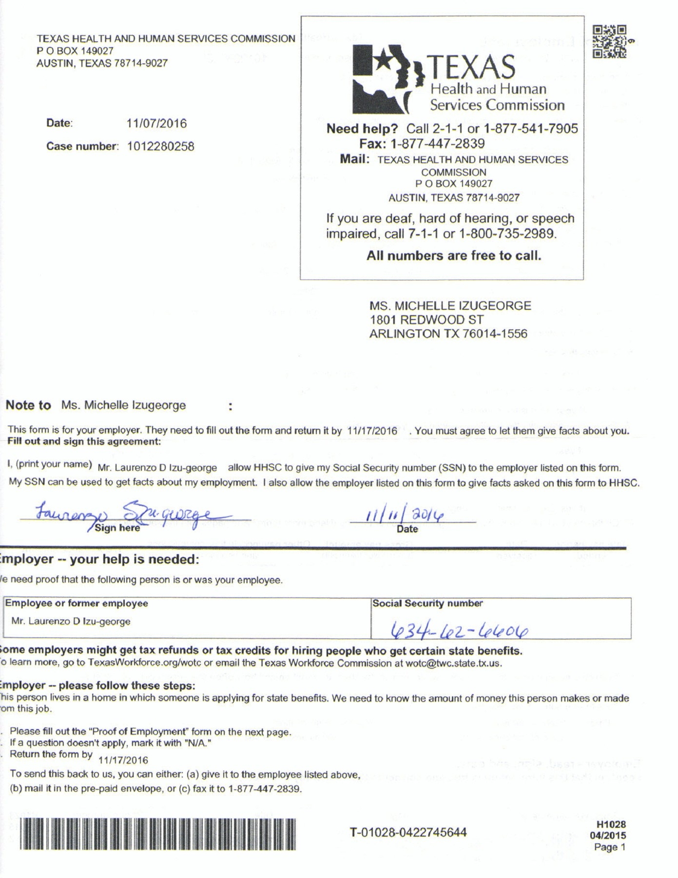 Hhsc Form H1028 Employment Verification