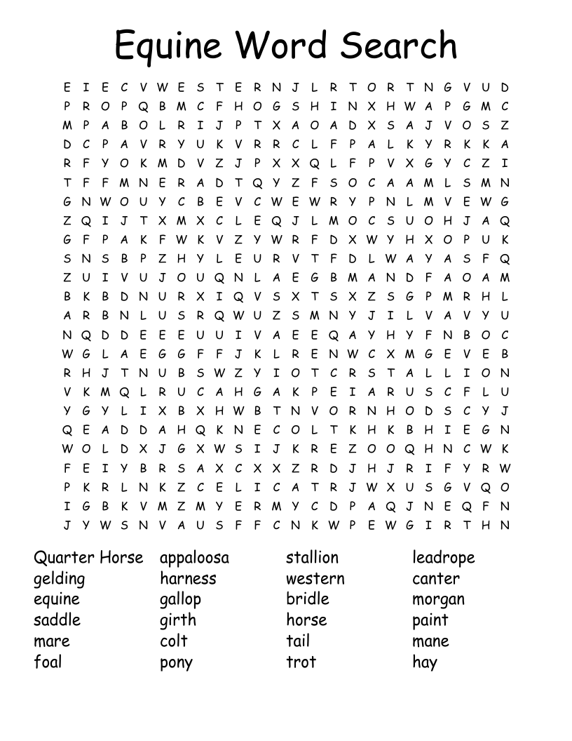 Equine Word Search WordMint