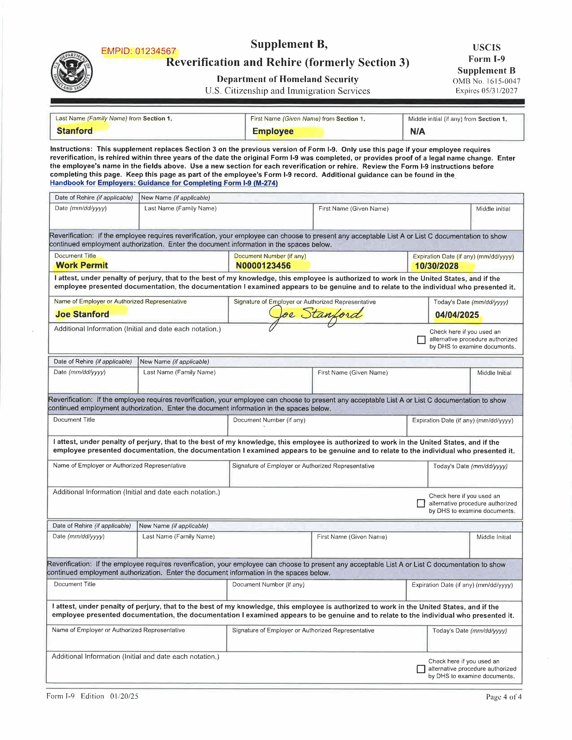 Examples Of Completed Form I 9 For Stanford