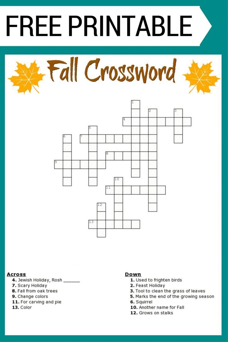 Autumn Crossword Puzzle Printable