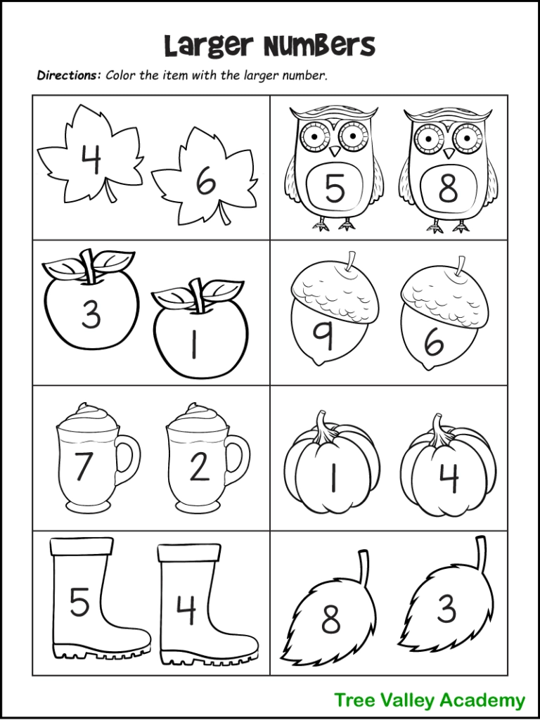Fall Math Worksheets For Kindergarten Preschool amp 1st Grade