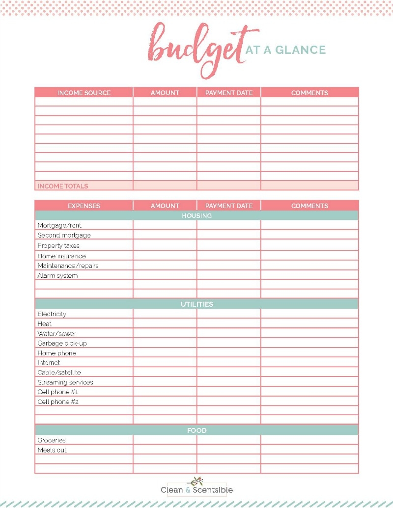 Household Budget Template Free Printable