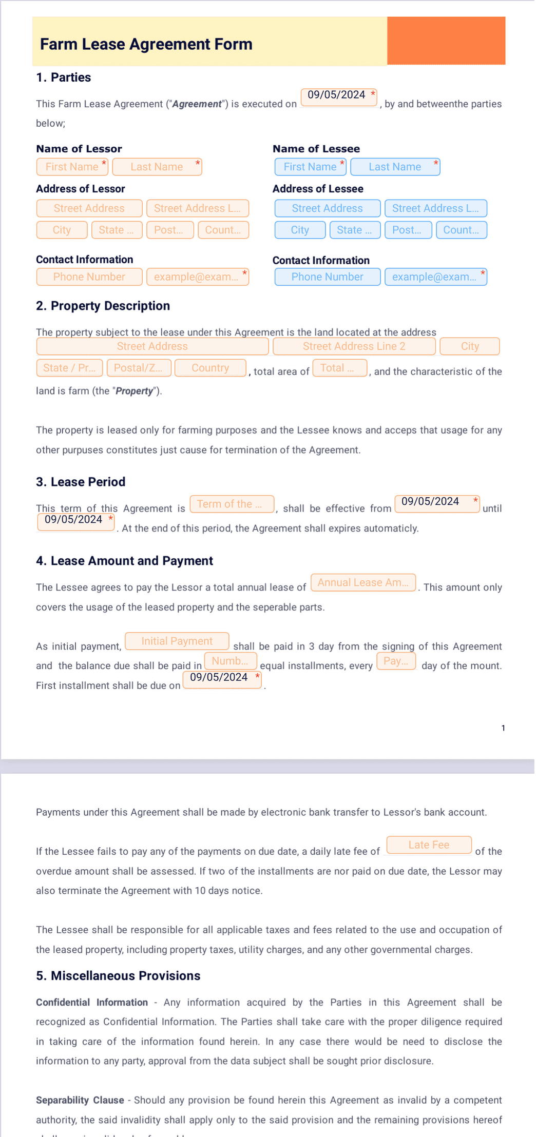 Farm Lease Agreement PDF Templates Jotform