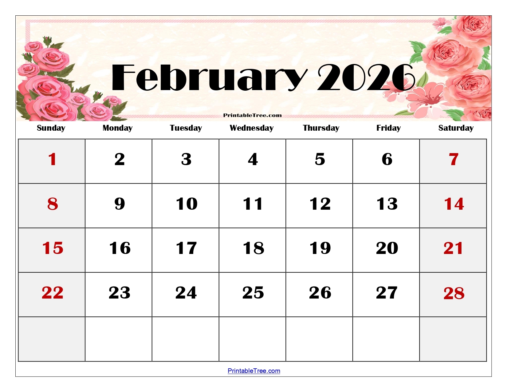 Printable Calendar Feb 2026