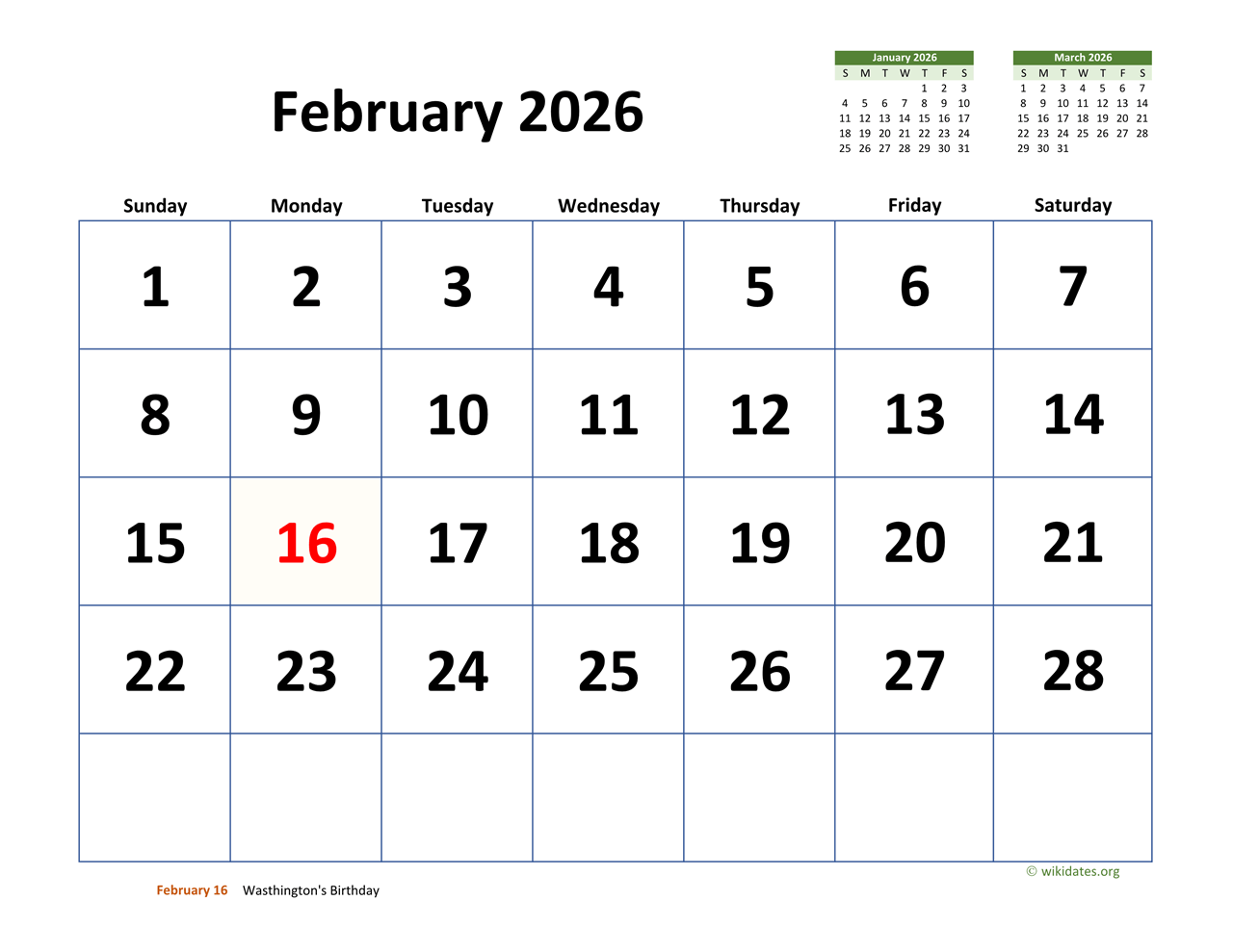 Calendar For Feb 2026