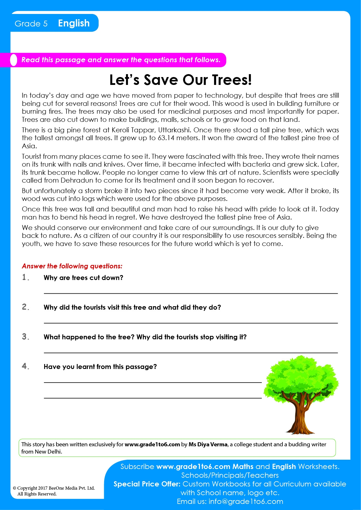 Free Printable Reading Worksheets For Grade 6
