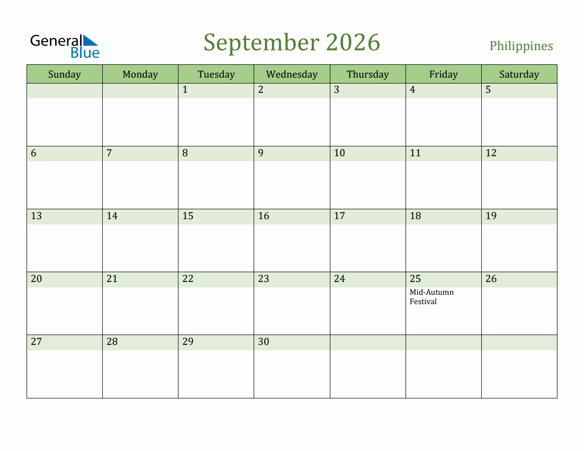Fillable Holiday Calendar For Philippines September 2026