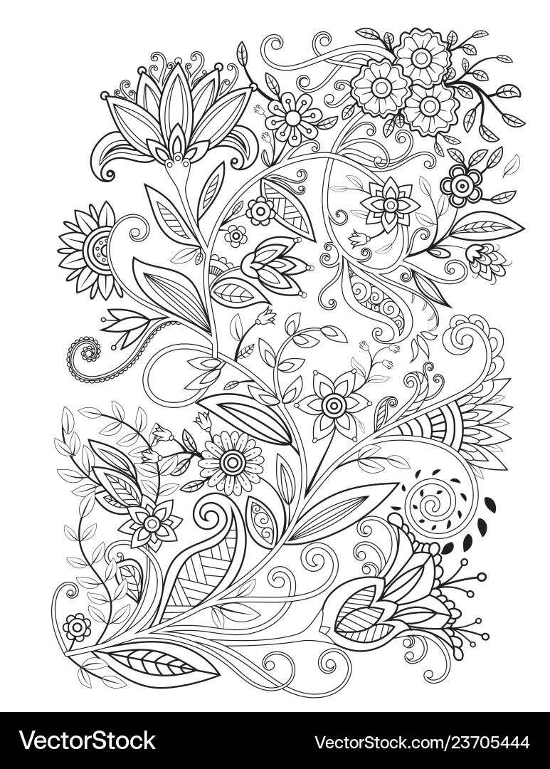 Floral Line Art Coloring Page Lizenzfreie Vektorgrafik VectorStock