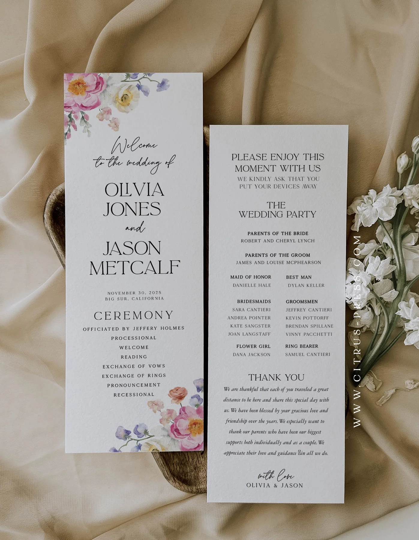 Printable Wedding Ceremony Program Templates