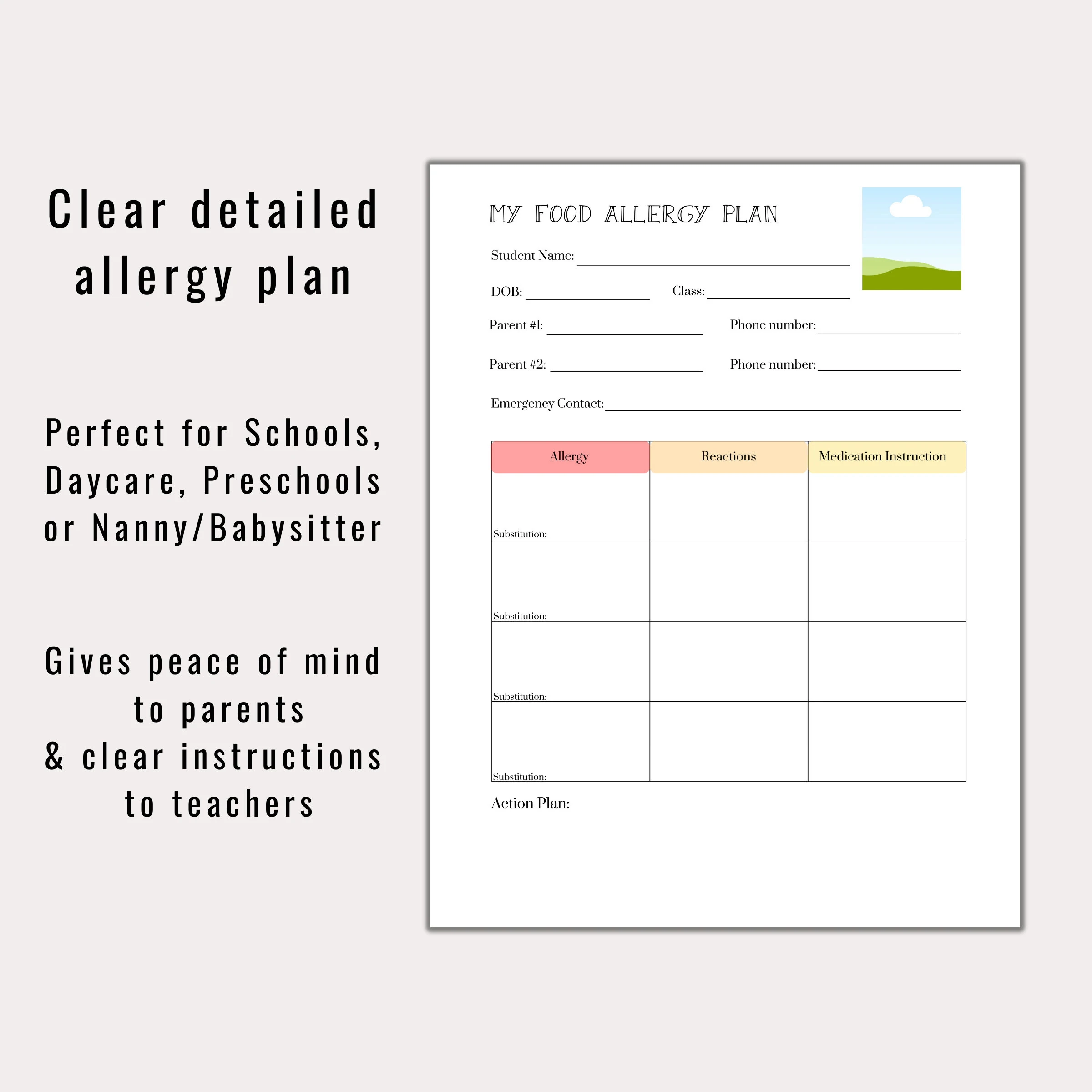 Printable Allergy Form Template