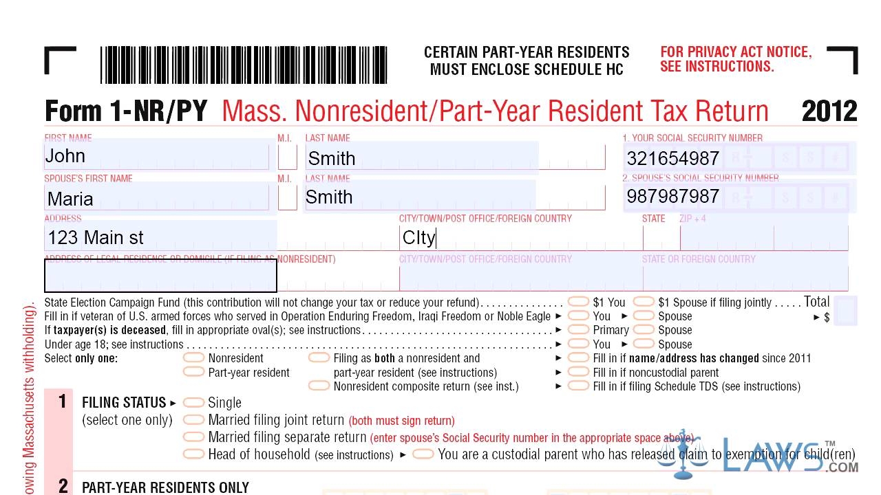Form 1 NRPY Mass Nonresident Part Year Resident Tax Return