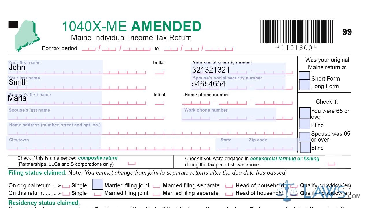 Form 1040X ME Maine Amended Individual Income Tax Return YouTube