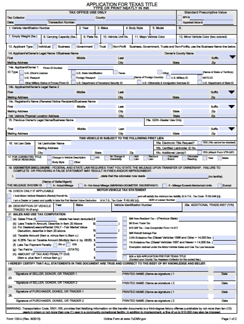 Form 130 U Instructions
