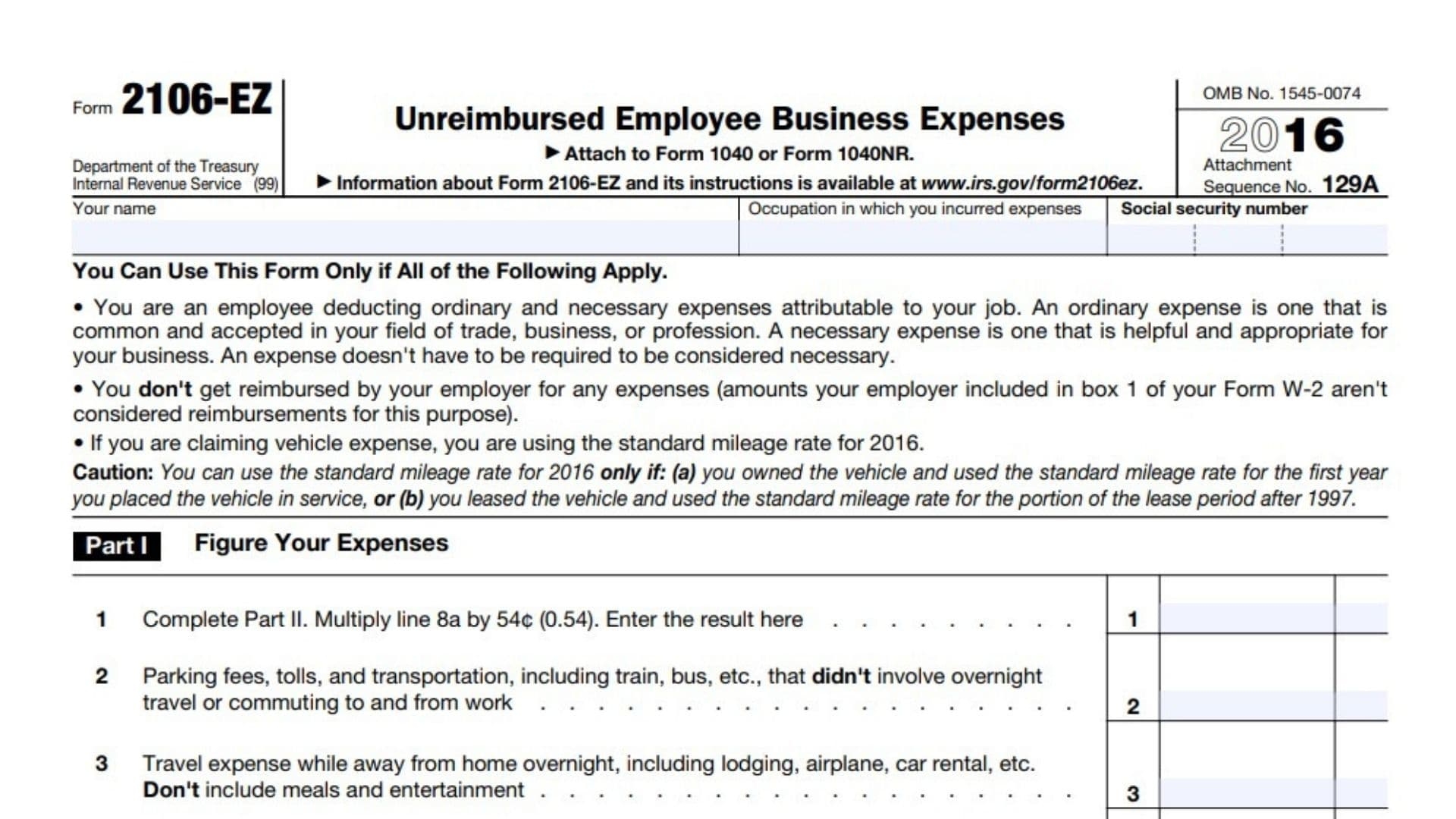 Form 2106 EZ Instructions 2025 2026