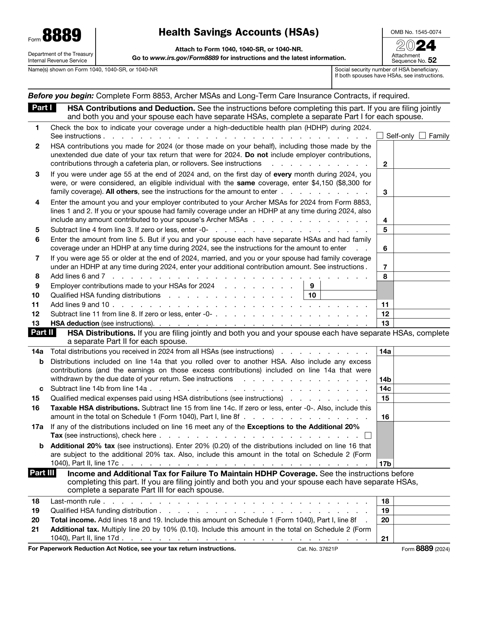 Form 8889 For 2024 2025 Fill Edit And Download PDF Guru