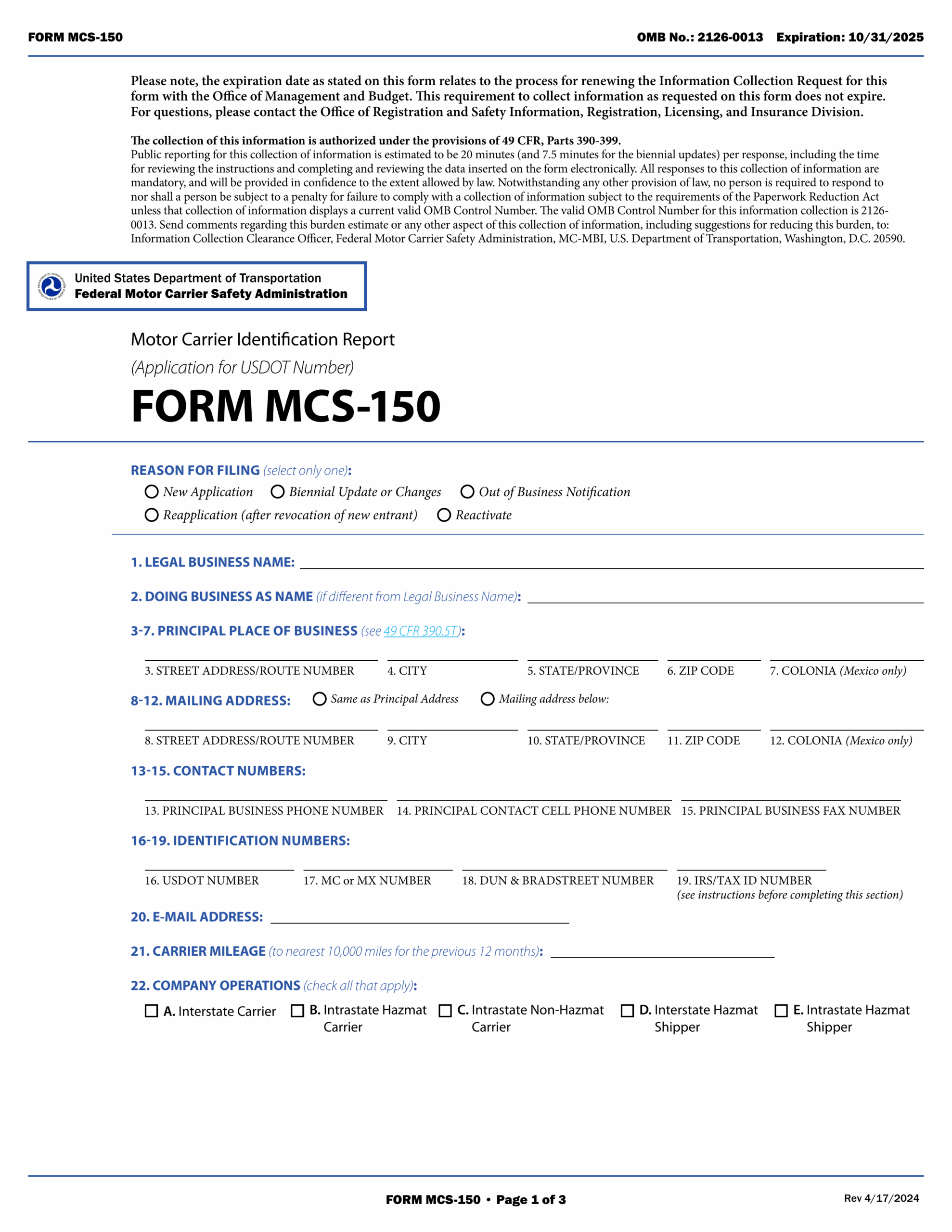 Form MCS 150 Fill amp Edit Official Forms Online PDF Guru