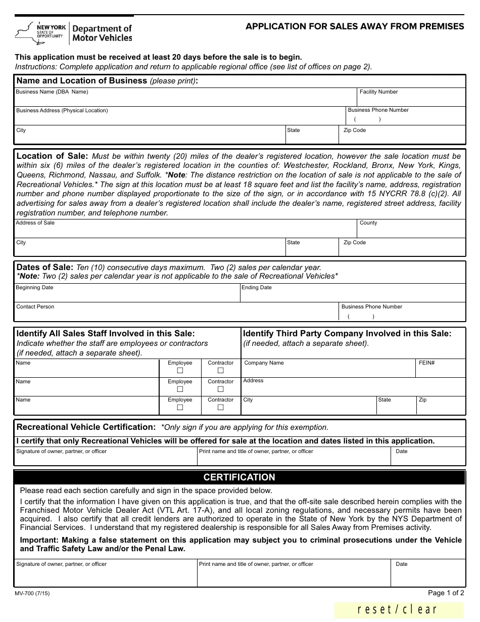 Form MV 700 Fill Out Sign Online And Download Fillable PDF New 