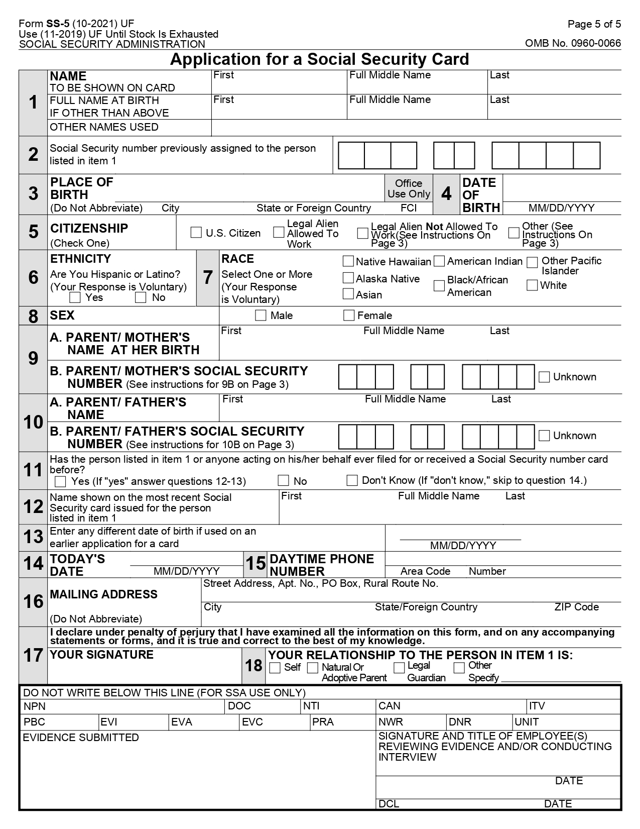 Form Ss 5 Social Security Printable