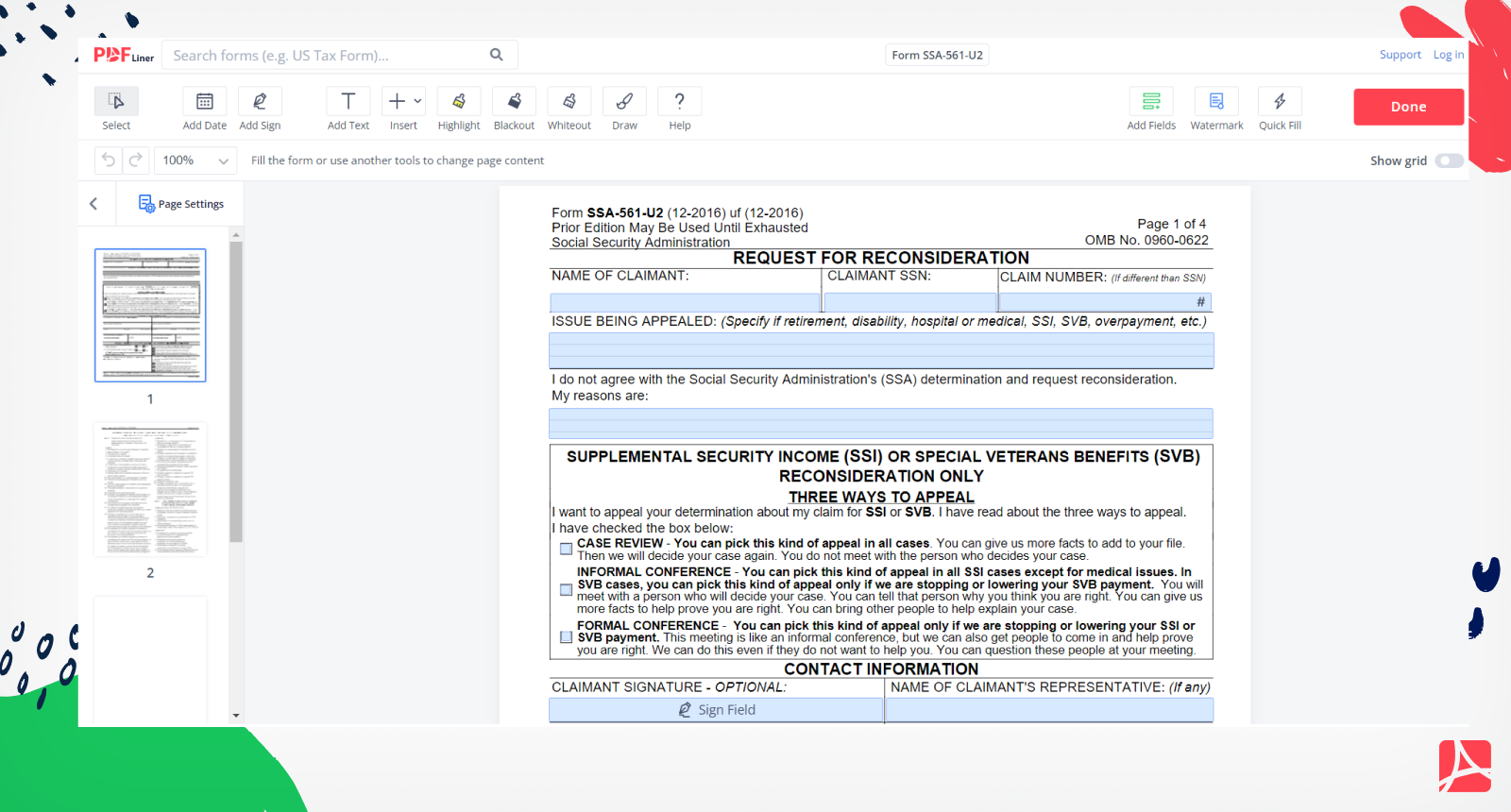 Form SSA 561 U2 Printable Form SSA 561 U2 Blank Online PDFliner