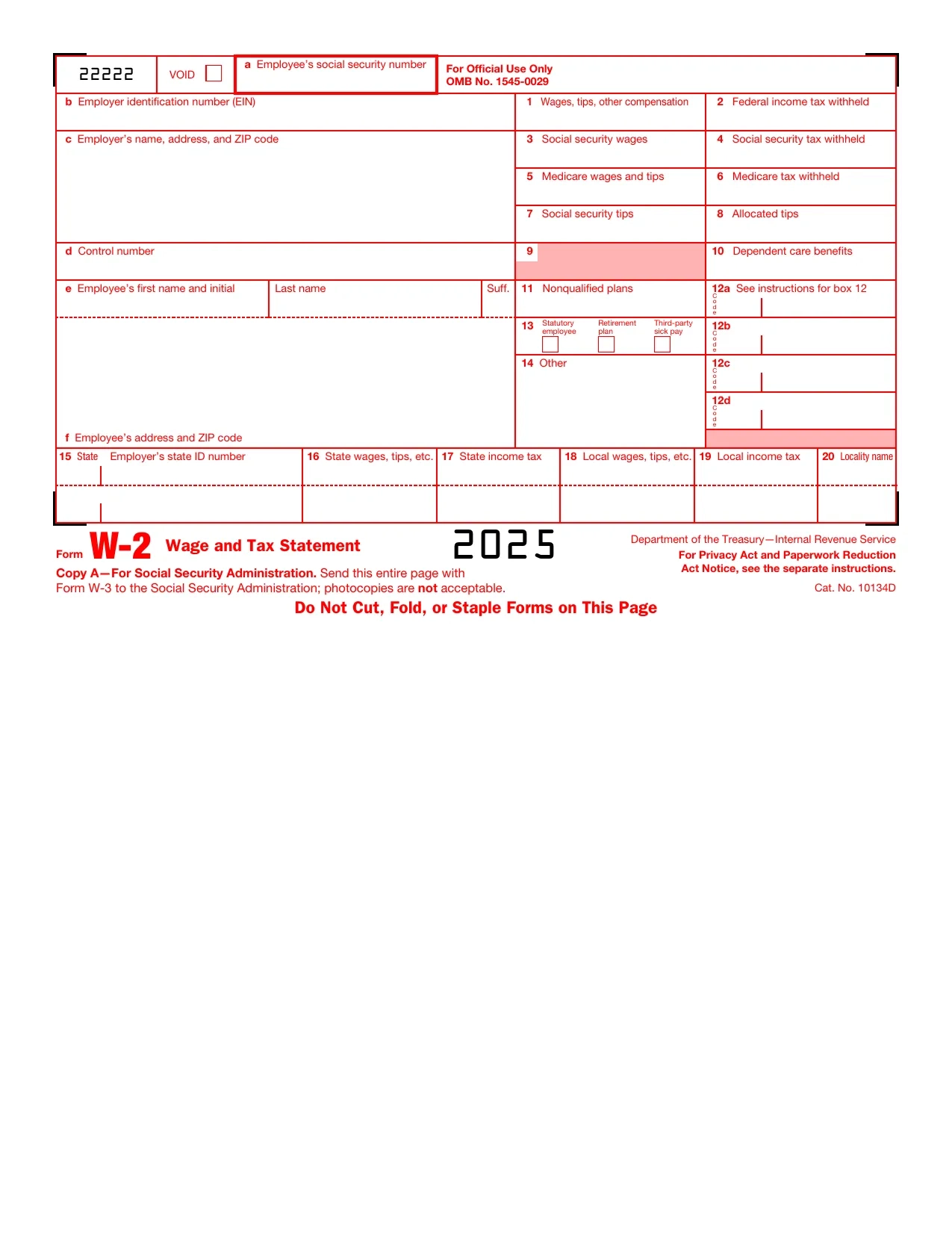 W2 Printable Form 2026 Free