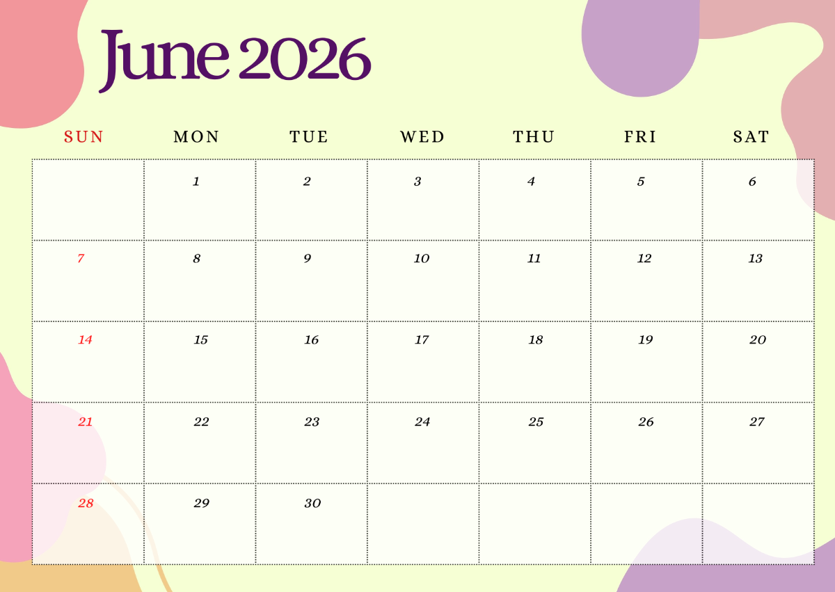 Free June 2026 Printable Calendar