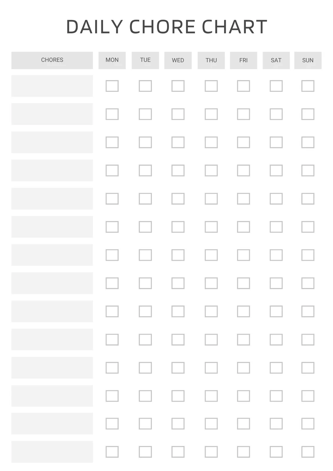 Chore Chart Printable Template