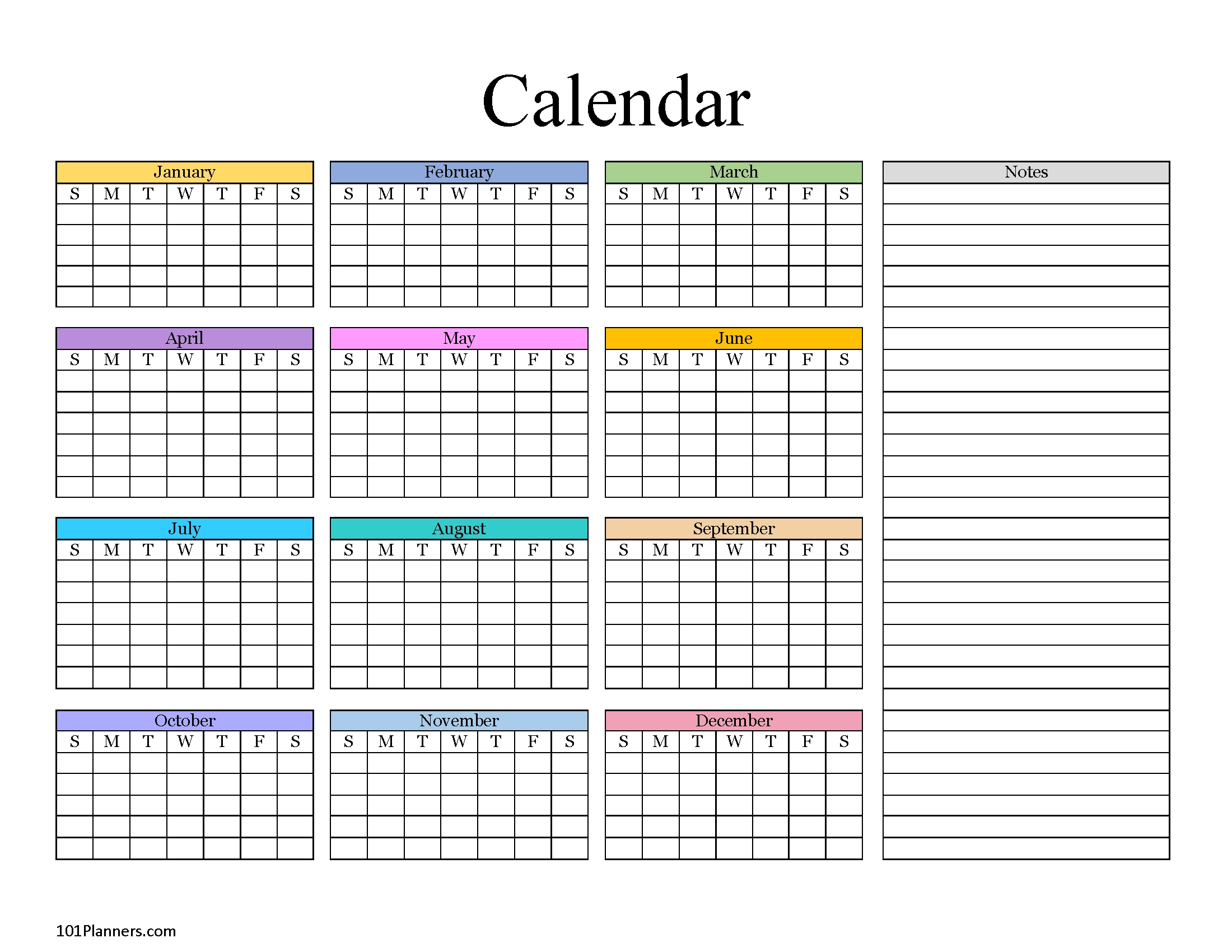 Printable Blank Year Calendar