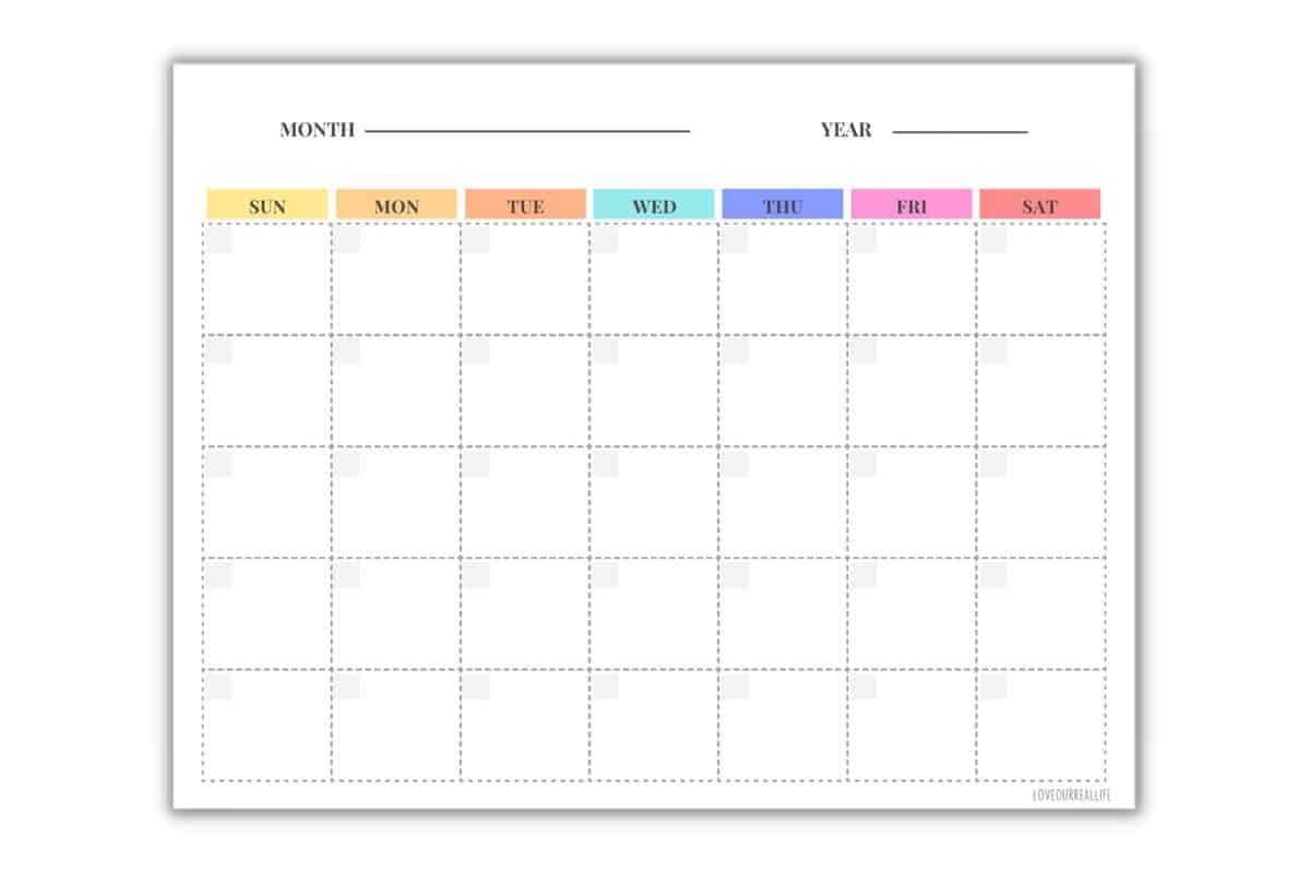 Blank Calendar Letter Size Printable