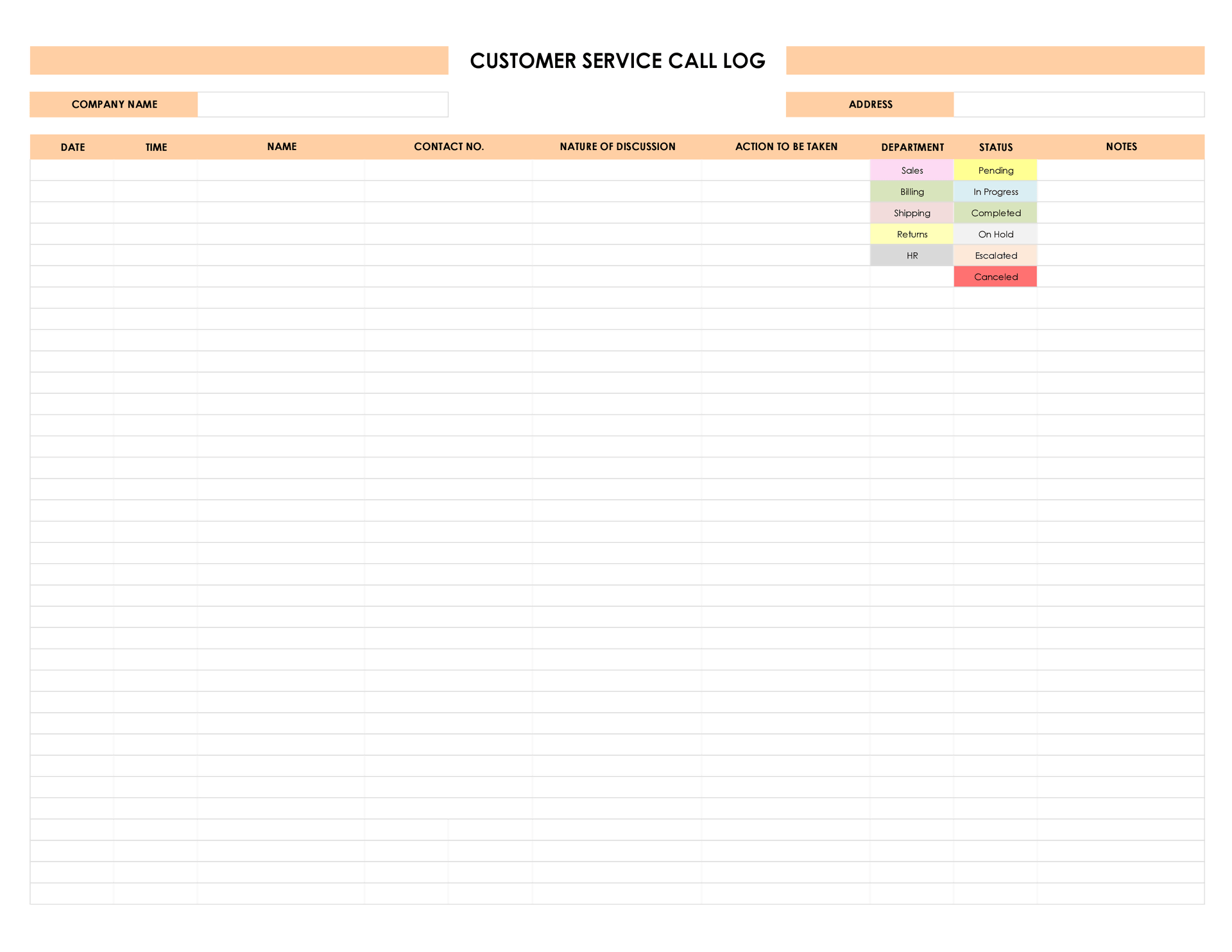 Free Call Log Templates Excel GSheets WordLayouts