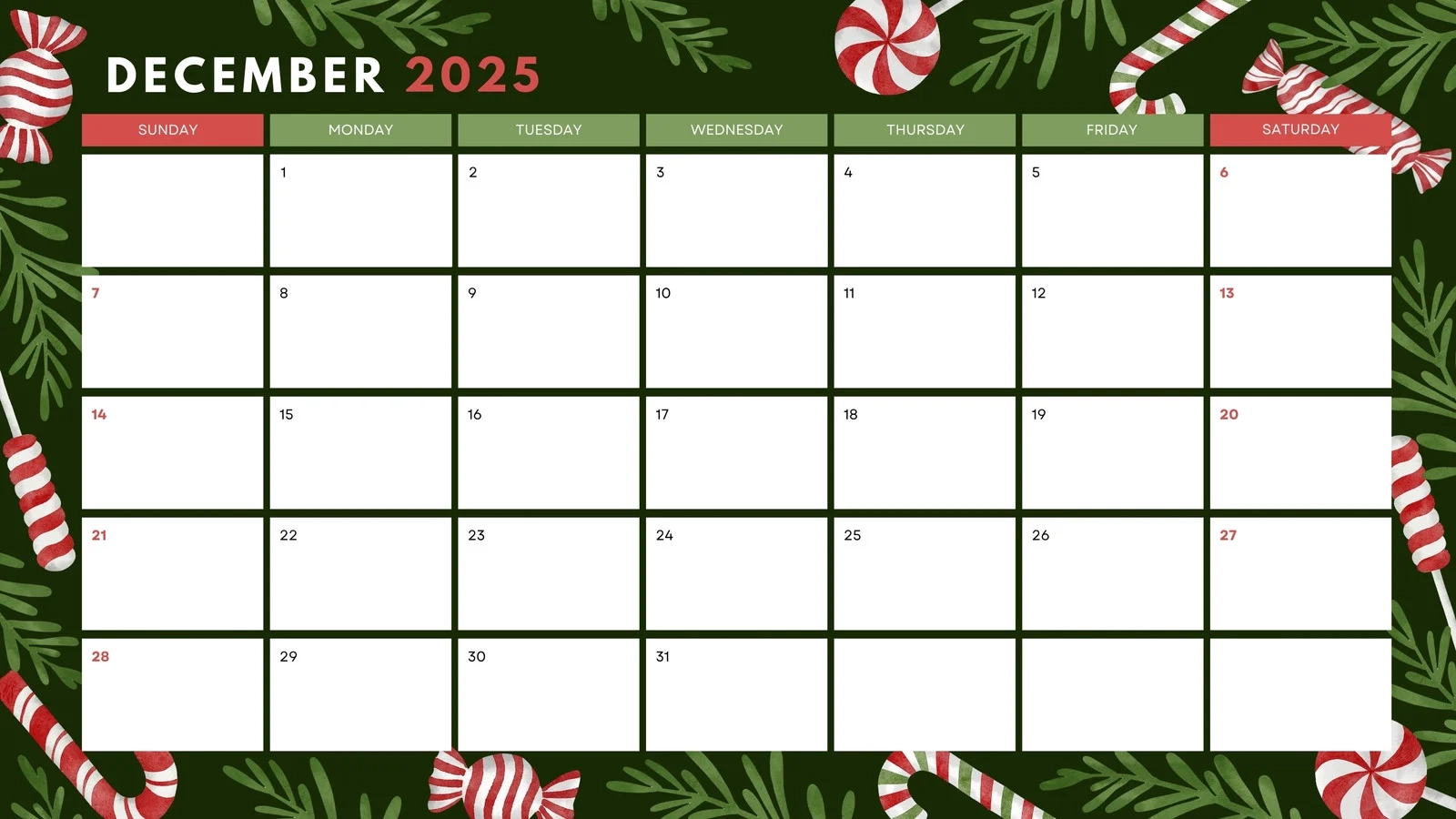 Winter Scene December Calendar Printable
