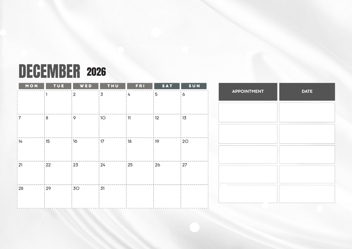 Printable December Appoitment Calendar