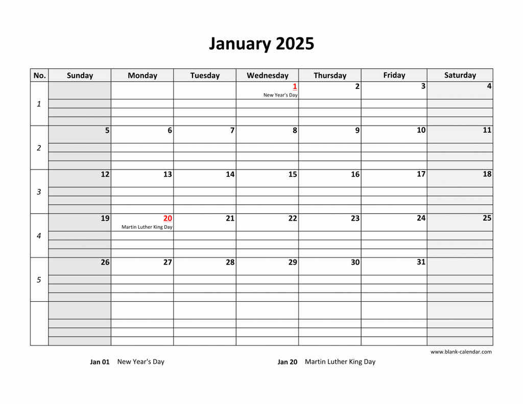 Free Large Blank Printable Calendar