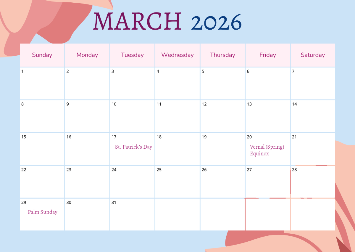 March 2026 Printable Calendar With Holidays