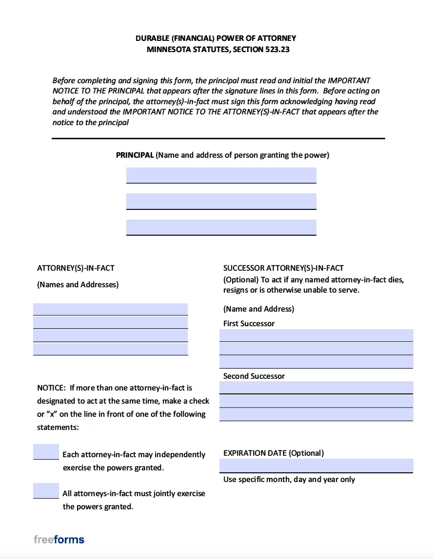 Free Minnesota Durable Financial Power Of Attorney Form PDF