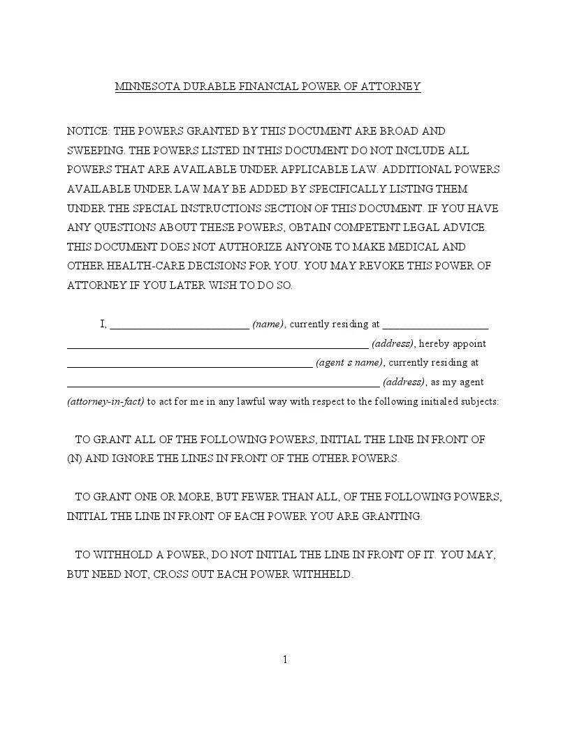Free Minnesota Power Of Attorney POA Forms PDF amp DOC FormsPal