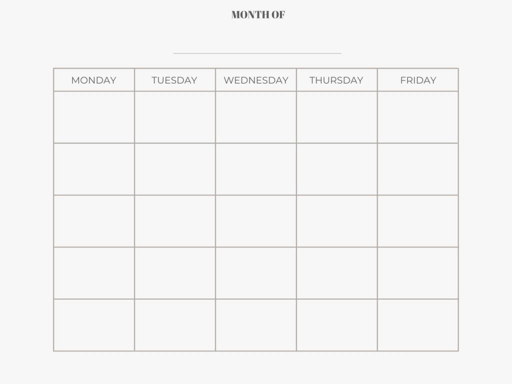 Free Monday Through Friday Printable Calendar Weekly And Monthly