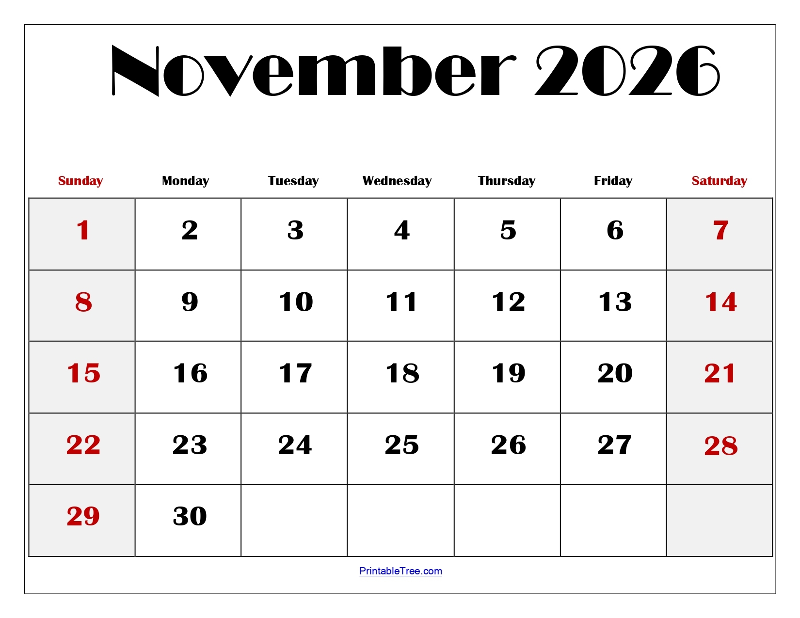 November 2026 Blank Calendar