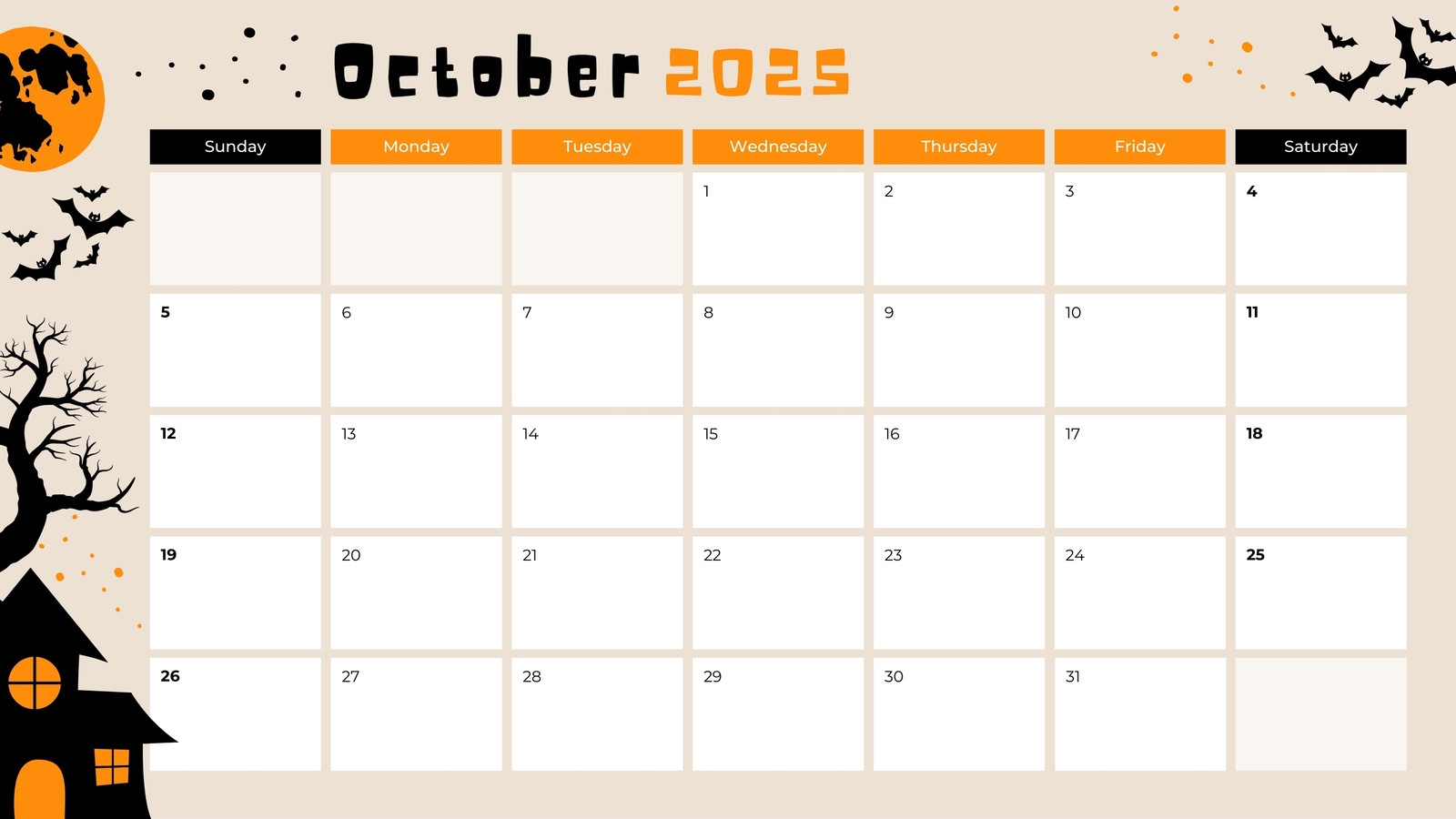 Printable October Calendar