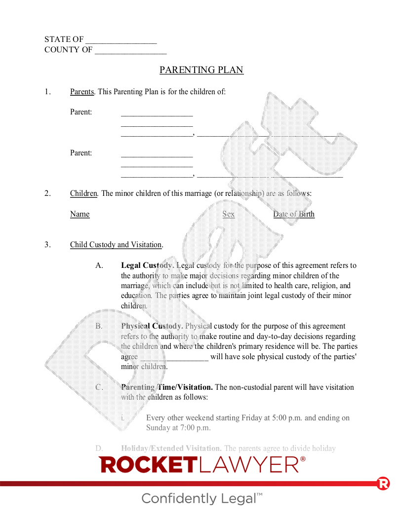 Free Parenting Plan Print Save amp Download Rocket Lawyer